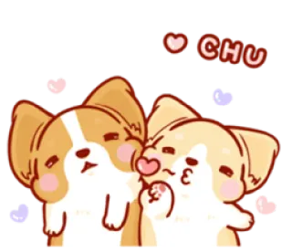 😘 CHU 狗, 柯基, 爱, 吻, 可爱, 心 telegram sticker