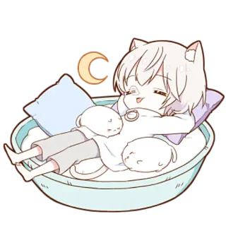 😴 Katze, Anime, Süß, Mond, Schläfrig, Kawaii, Entspannend, Chibi whatsapp sticker