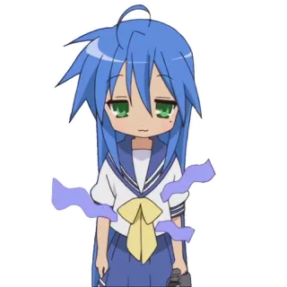 🍽 Konata Izumi Lucky Star Anime, pelo azul, Kawaii, uniforme escolar, cansado/a telegram sticker