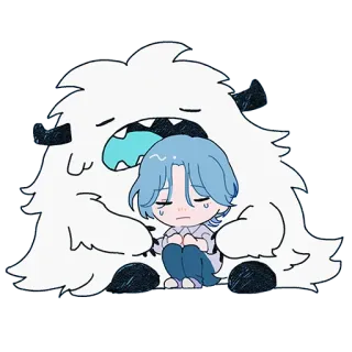 😢 Anime, Traurig, Weinen, Monster, Umarmung, Trost, Cartoon telegram sticker