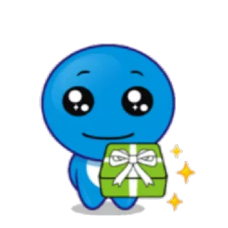 🎁 подарок, презент, праздник, милый, мультфильм, синий персонаж, блестки telegram sticker