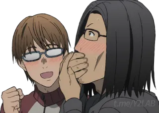 🤭 t.me/Y2LAB Anime, Junge, Brille, lächelnd, erröten telegram sticker