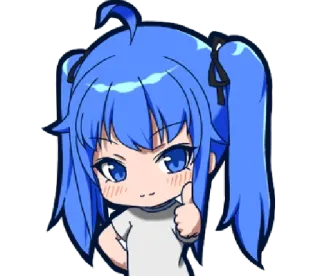 👍 anime, dibujos animados, chica, pelo azul, pulgar arriba, chibi, linda telegram sticker