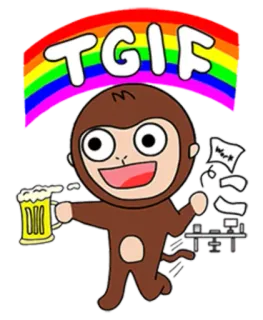 🍺 TGIF aap, bier, TGIF, regenboog, vrijdag, weekend, viering telegram sticker