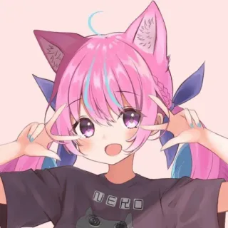 🔮 NERO Anime, Telinga kucing, Rambut merah muda, Lucu, Kartun, Gadis telegram sticker
