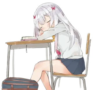 😴 动漫, 睡觉, 女学生, 书桌, 疲惫, 学生 telegram sticker