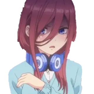 ☹️ Miku Nakano The Quintessential Quintuplets anime, character, Miku, Nakano, The Quintessential Quintuplets, headphones telegram sticker