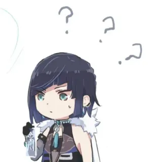 🌟 Yelan Genshin Impact Anime, Video game, Pontos de interrogação, Bonito, Desenho animado, Fan art, Yelan telegram sticker