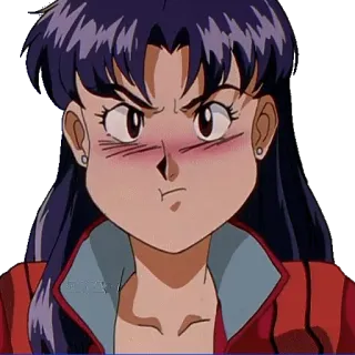 😠 Misato Katsuragi Neon Genesis Evangelion Anime, Ausdruck, Genervt, Frustriert, Wütend, Frau, Misato telegram sticker
