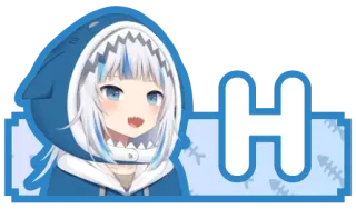 🔤 H Anime, Cartone animato, Personaggio, Squalo, Blu, Carino telegram sticker