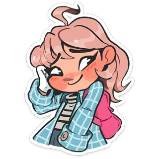 ☺️ cartone animato, sticker, personaggio, capelli rosa, illustrazione telegram sticker