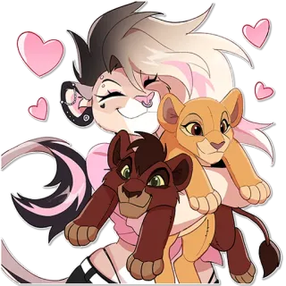 🦁 Simba, Nala The Lion King furry, lion, plush, stuffed animal, hug, hearts, cute, cartoon, disney whatsapp sticker