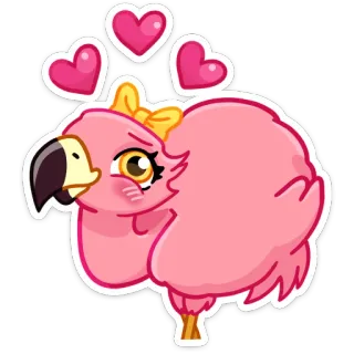 🥰 フラミンゴ, ピンク, ハート, かわいい, 鳥, マンガ telegram sticker
