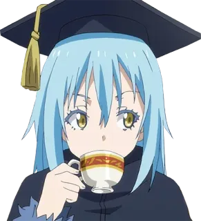 ☕️ Rimuru Tempest That Time I Got Reincarnated as a Slime anime, manga, slime, Rimuru, Tempest, chibi, cute, graduate, tea telegram sticker