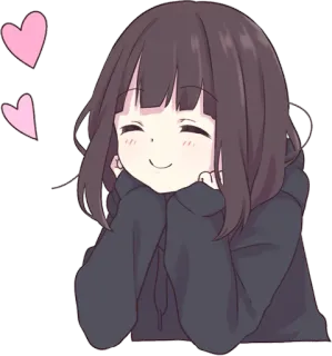😊 Anime, Fille, Mignon, Coeurs, Souriant, Kawaii whatsapp sticker