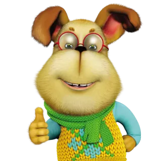 👍 chien, dessin animé, pull, lunettes, pouce levé telegram sticker