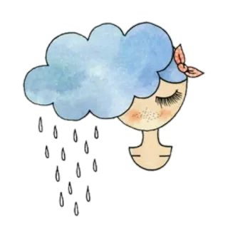 🌧 nuvola, pioggia, tristezza, ragazza, acquerello, meteo telegram sticker