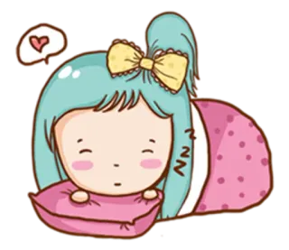 😴 schlafend, niedlich, Mädchen, Cartoon, Traum, Kissen telegram sticker