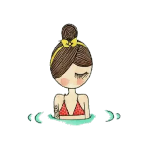 😌 ragazza, nuoto, acqua, piscina, cartone animato, illustrazione, donna, bikini telegram sticker