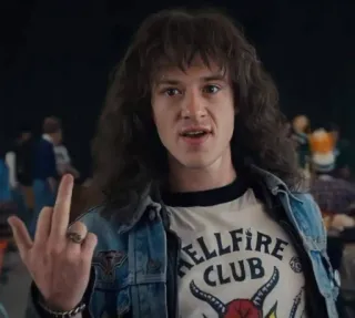 😐 Eddie Munson Stranger Things HELLFIRE CLUB dedo do meio, série tv, personagem, ofensivo, gesto, anos 80 telegram sticker