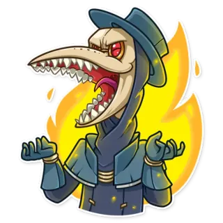 😡 dokter wabah, kartun, stiker, topeng burung, api telegram sticker