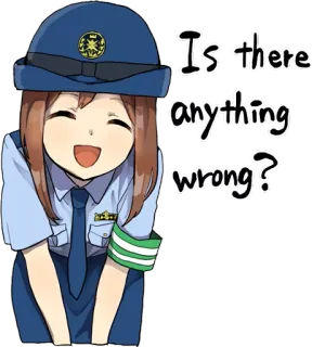 😄 Is there anything wrong? アニメ, 警察, 警察官, 女性, 質問 whatsapp sticker