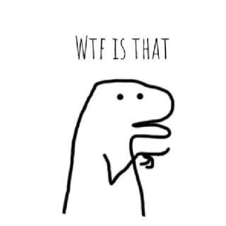 ☁️ WTF IS THAT dinosaure, pointage, wtf, question, drôle, mème, dessin animé telegram sticker