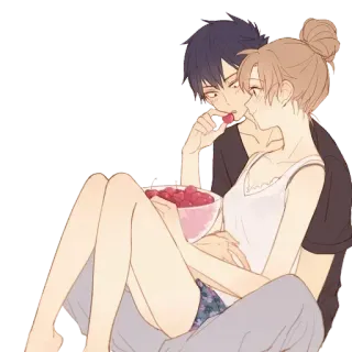 ❤ anime, coppia, romance, cibo, bacche telegram sticker
