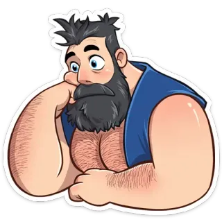 😧 Мультик, Мужчина, Волосатый, Грудь, Борода, Иллюстрация, Персонаж telegram sticker