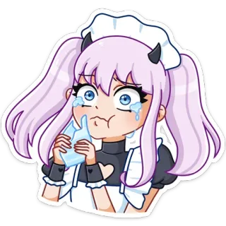 😭 Anime Mädchen, Maid, Weinend, Digitale Kunst, Illustration, Süß telegram sticker