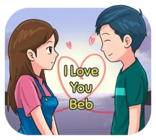 💘 I Love You Beb tình yêu, cặp đôi, hoạt hình, lãng mạn, trái tim, hoàng hôn, mối quan hệ whatsapp sticker