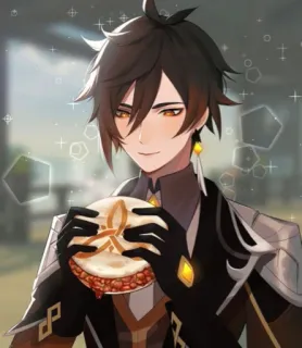 ☺️ Zhongli Genshin Impact Чжун Ли, Genshin Impact, Аниме, Видеоигра, Персонаж, Еда telegram sticker