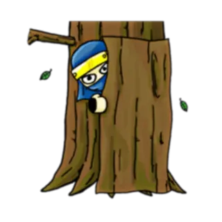 👀 Ninja, Arbre, Caché, Dessin animé, Discrétion, Personnage, Espion, Mascotte telegram sticker