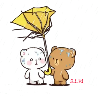 ☔️ orsi, ombrello, pioggia, cartone animato, carino, meteo telegram sticker