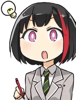 😮 Anime, Chica, Uniforme escolar, Bombilla, Idea, Sorprendido/a telegram sticker