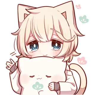 👋 cat, anime, kawaii, cute, sticker, cat ears, cat tail, blond telegram sticker