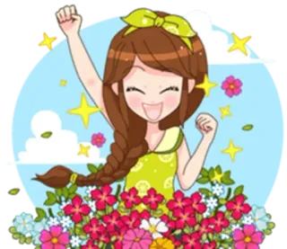🤤 adesivo, desenho animado, menina, flores, estrelas, alegre whatsapp sticker