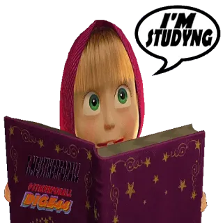 📖 Masha Masha and the Bear I'M STUDYNG cartoon, studying, reading, cute, girl whatsapp sticker