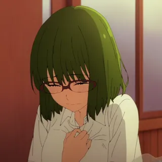📚 Anime, Mulher, Menina, Cabelo verde, Óculos, Rubor, Desenho animado telegram sticker