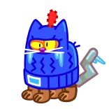 🥶 猫, 冬, 帽子, 青, 動物 telegram sticker