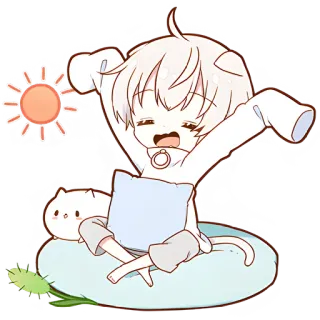 ☕ Anime, Kawaii, Sonne, Morgen, Schläfrig, Süß whatsapp sticker