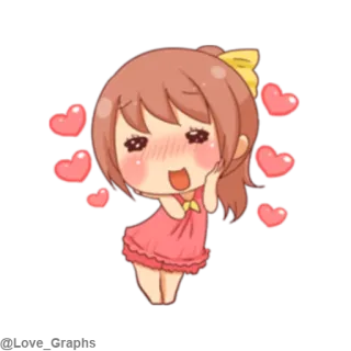 😍 chica anime, corazones, lindo, kawaii, dibujos animados, pegatina telegram sticker