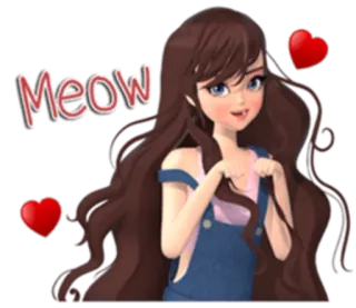 🐱 Meow dziewczyna, miau, serce, słodkie, kreskówka, postać telegram sticker