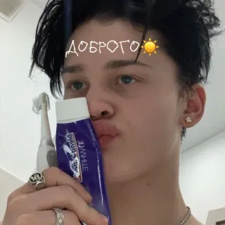 ☀️ доброго persona, pasta de dientes, cepillo de dientes, selfie, mañana telegram sticker