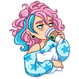 ☕ Mädchen, Kaffee, schläfrig, Cartoon, Getränk, müde, Trinken telegram sticker