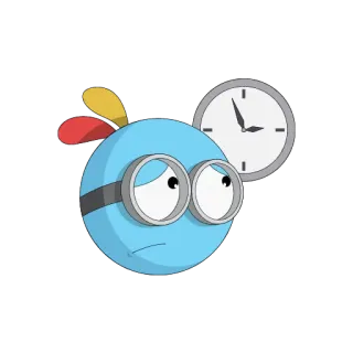 😔 cartone animato, orologio, triste, in attesa, blu, personaggio telegram sticker
