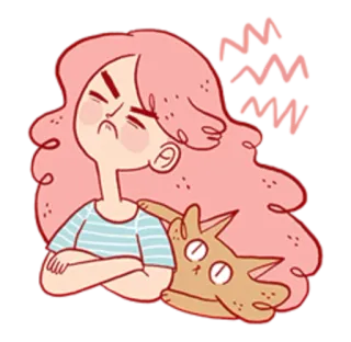 😞 стикер, мультфильм, девочка, собака, злой, расстроенный telegram sticker