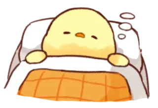 🤩 dormilón, lindo, pollito, durmiendo, cama, dibujos animados, animal, kawaii whatsapp sticker