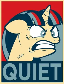 😤 Twilight Sparkle My Little Pony QUIET pony, cartoon, fan art, meme, parody, obey, propaganda, politics telegram sticker
