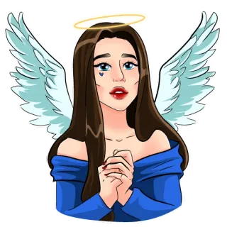 🙏 anioł, halo, skrzydła, kobieta, dziewczyna, słodki, kreskówka telegram sticker